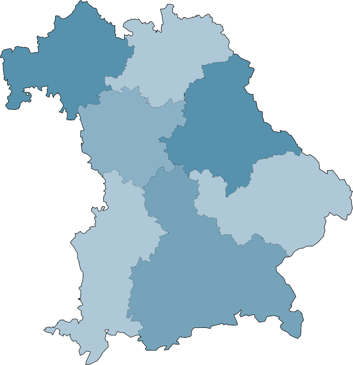 Karte der BLLV Bezirksverbände in Bayern