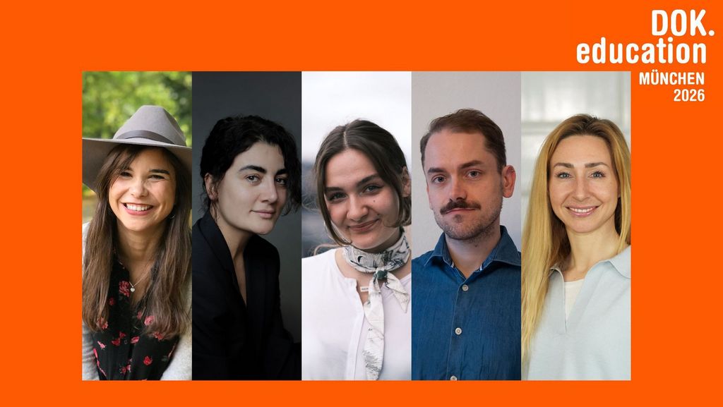 Die Jury des Dokumentarfilmwettbewerbs von DOK.education 2026, v.l.n.r.: Annika Preil, Bahar Bektas, Emmelie Furthmüller, Felix Völkel, Meike Fuchs